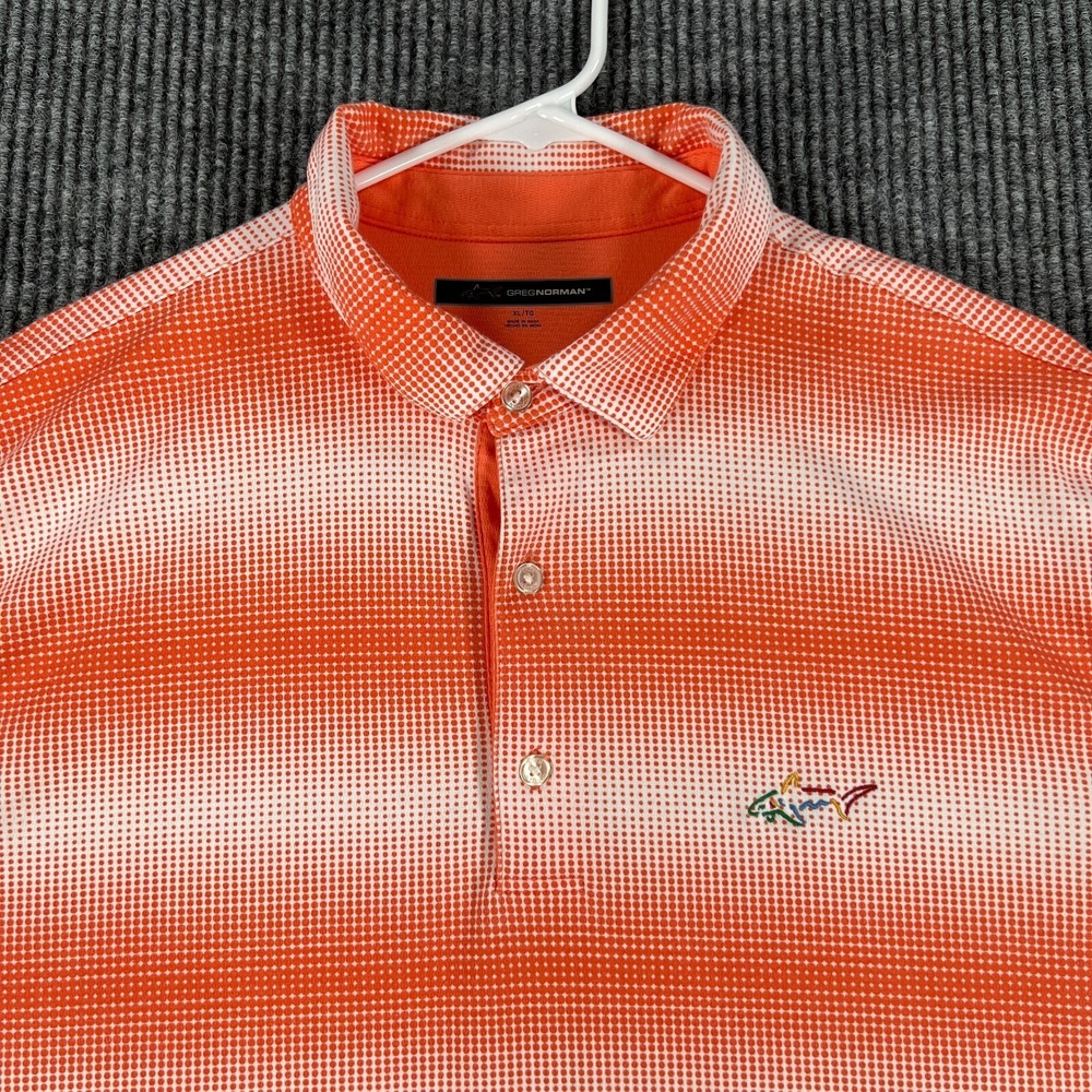 Greg Norman Polo Shirt Mens‎ XL Extra Large Orange Geometric Short Sleeve Golf